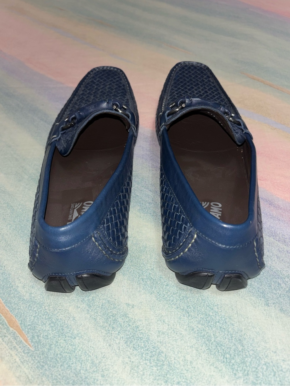 Size 13 Salvatore Ferragamo Parigi Gancini Logo  Blue Leather Drivers RARE!$$895 - Picture 5 of 12